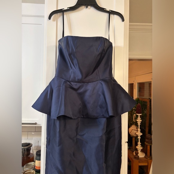 new Alfred Sung strapless peplum ruffle gown in midnight navy blue - Picture 7 of 8